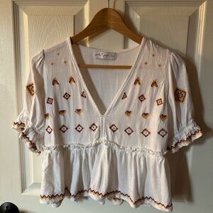 Petal & Pup White Blouse with Gold and Maroon Embroidery